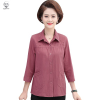 老人头2020中老年女装春装水洗全棉衬衫长袖打底衫女中年衬衣妈妈装夏季上衣