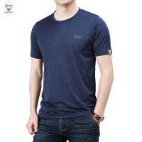 老人头2021夏季薄款圆领纯色短袖T恤男士大码宽松弹力丝滑速干半袖汗衫男t潮