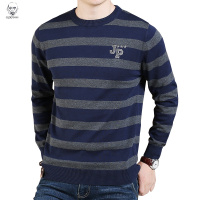 老人头2021春夏季薄款圆领线衣宽松针织衫男士休闲大码条纹纯棉打底毛衣男潮