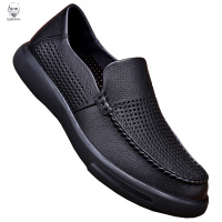 老人头2021夏季男士商务休闲皮鞋头层牛皮软底软皮舒适凉鞋透气洞洞镂空皮鞋