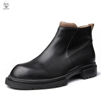老人头2021秋季潮流工装短靴子真皮英伦休闲切尔西靴男厚底中帮拉链马丁靴男