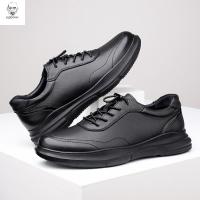 老人头2021春秋头层牛皮商务休闲皮鞋轻底软皮厚底圆头户外运动真皮男单鞋子