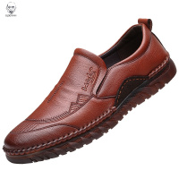老人头2021春季男鞋牛筋底耐磨真皮男士休闲皮鞋透气软底防滑中老年爸爸鞋子