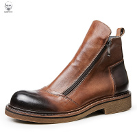 老人头2021新款英伦复古切尔西靴男高帮真皮男士马丁靴牛筋底皮靴子男机车靴