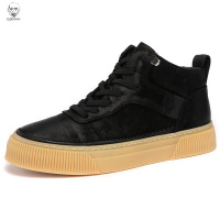 老人头2021秋季欧洲站男鞋高帮鞋真皮磨砂板鞋饼干鞋潮牌高邦百搭休闲鞋