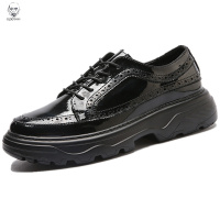 老人头2021秋季男士布洛克男鞋流苏透气英伦黑色花休闲皮鞋男厚底增高鞋潮