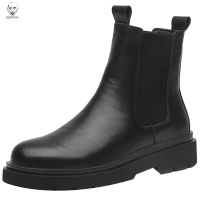 老人头2021马丁靴男士高帮英伦风皮靴内增高黑色中帮皮鞋秋冬季方便套口短靴