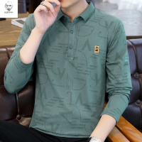 老人头2021春秋款男士长袖T恤个性潮流花衣服有带领纯棉修身POLO衫外穿秋衣