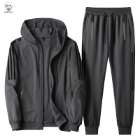 老人头2021运动套装男春秋中老年宽松大码休闲上衣50-60岁爸爸装连帽两件套