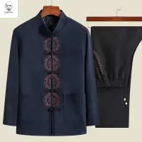 老人头2021唐装男中老年爸爸外套老人衣服中国风爷爷薄款春秋装中式汉服套装