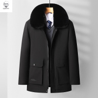 老人头2021爸爸冬装外套新款中老年人棉衣男士加绒加厚中长款毛领棉服爷爷装