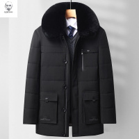 老人头2021爸爸冬装外套男中长款加厚保暖羽绒棉服中老年人宽松棉衣中年男装