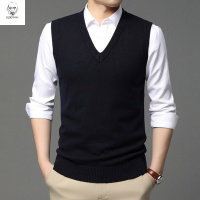 老人头2021针织马甲男春秋毛衣背心休闲男装中老年无袖V领坎肩马褂新款