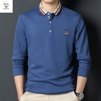 老人头2021高端翻领长袖T恤男春秋纯色休闲衣服刺绣男士保罗polo衫秋季体恤