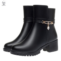 老人头2021妈妈鞋棉鞋冬季新款中跟女鞋中年加绒保暖防滑中老年中筒短靴