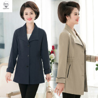 老人头2021妈妈春秋装外套50岁中老年女装中长款风衣时尚大码妇女收腰上衣服