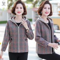 老人头2021妈妈秋装外套新款洋气中年女装春秋短款连帽夹克气质妇女上衣