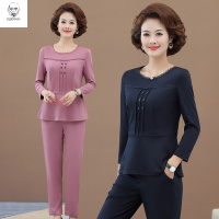 老人头2021妈妈秋装套装新款洋气中年女装春秋薄款长袖两件套大码休闲装