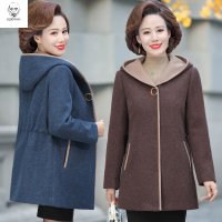 老人头2021妈妈秋装毛呢外套新款中年女装秋冬长款呢子大衣连帽大码风衣