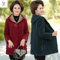 老人头2021妈妈秋装毛呢外套大码中老年女装春秋中长款连帽大衣秋冬呢子风衣