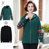 老人头2021妈妈秋装洋气外套新款中年针织开衫中老年毛衣女春秋夹克上衣