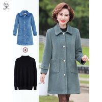 老人头2021新款妈妈秋装毛呢外套中年女秋冬装洋气加厚仿水貂绒中老年中长大衣