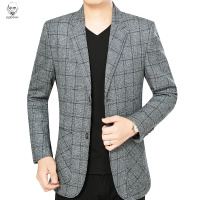 老人头2021休闲西服中老年男士春秋季薄款外套特价爸爸男装上衣格子单件西服