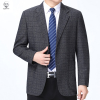 老人头2021秋季新款休闲西装外套男士中老年爸爸男装单件上衣潮格子西服