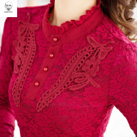 老人头2021冬加绒加厚保暖内衣女高领蕾丝大码单件秋衣中老年上衣打底衫外穿