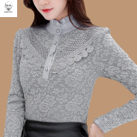 老人头2021秋冬保暖内衣女上衣单件自发热紧身加绒加厚半高领抗寒蕾丝打底衫