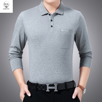 老人头2021春秋季中老年男士长袖T恤中年男式全棉翻领T恤加大码体恤衫爸爸装