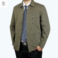 老人头2021休闲夹克男装中老年人春秋装大码上衣全棉翻领爸爸装宽松男士外套