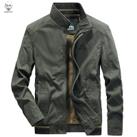 老人头2021秋季男士大码宽松外套男时尚纯色立领夹克男舒适休闲弹力茄克衫潮