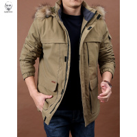 老人头2021毛领棉衣男士冬季保暖大码冲锋衣男外套休闲工装加绒加厚棉袄潮流