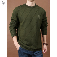 老人头2021秋冬7针加厚圆领毛衣男士大码宽松套头衫纯棉舒适休闲保暖针织衫