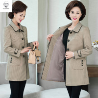 老人头2021定做款中老年女装秋装外套妈妈秋冬毛呢上衣春秋新款千鸟格中长款风衣女