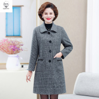 老人头2021定做款妈妈装时尚格子绒毛呢大衣新款中老年女装冬季呢子外套女