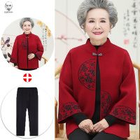老人头2021中老年人秋装女奶奶唐装上衣婆婆婚礼妈妈装春秋外套两件套装礼服