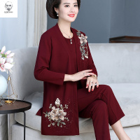 老人头2021阔太太三件套装洋气高贵妈妈秋装婚礼服中老年人女装春秋气质外套