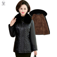 老人头2021中老年皮衣女50岁40妈妈冬装外套加绒加厚中年人女士秋冬pu皮夹克