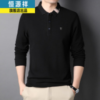 恒源祥长袖T恤男中老年男士秋装爸爸翻领纯色打底T恤衫秋季刺绣上衣