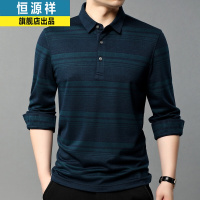 恒源祥长袖T恤男2021春秋新款男士圆领套头含羊毛条纹T恤打底衫男