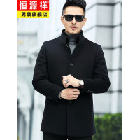 恒源祥衣多穿水貂毛领中老年男士纯羊毛呢大衣爸爸装白鸭绒可拆卸水貂内胆大衣男式加厚呢子外套 黑色 170/88A