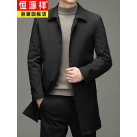 恒源祥风衣派克服棉服男士中长款外套翻领棉衣单排扣加棉加厚夹棉棉袄男 黑色 170