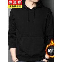 恒源祥易穿搭纯色卫衣男连帽2022秋季新款加绒加厚男士外套运动休闲帽衫男装上衣t恤 黑色 165