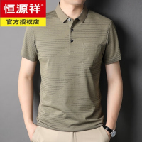恒源祥男士短袖T恤翻领丝光棉中青年夏季带领条纹打底衫真口袋半袖体恤