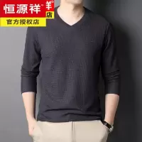 恒源祥长袖T恤男春秋季V领体恤新款修身百搭爸爸装纯色打底衫易穿搭