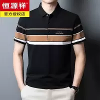 恒源祥2023夏季新款短袖T恤男士翻领男装上衣爸爸装条纹半袖棉质打底衫
