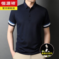 恒源祥男士夏装短袖T恤男士含桑蚕丝莫代尔棉翻领商务休闲半袖男装上衣