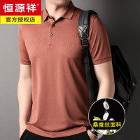 恒源祥男士短袖T恤翻领含桑蚕丝夏季薄款潮流格纹提花纯色男装打底体恤